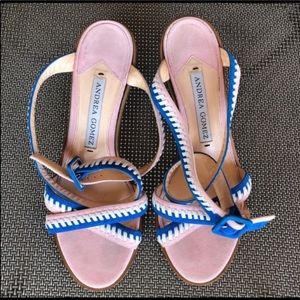 New - BLUE Andrea Gomez Bea suede block heels